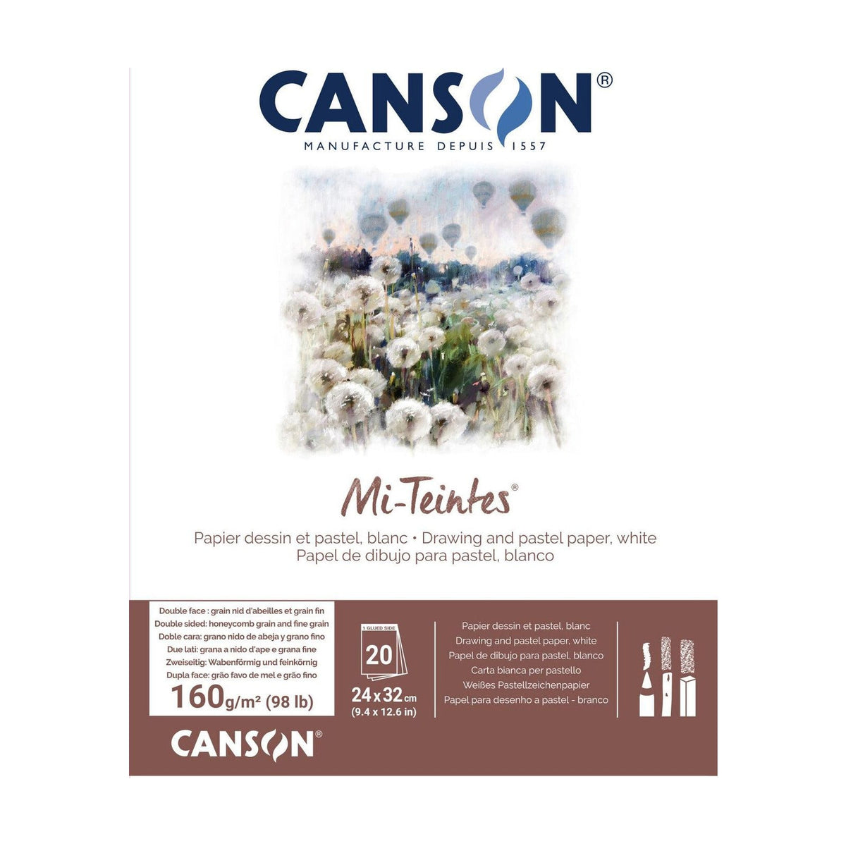 Canson Mi-Teintes pastelblok wit 24 × 32 cm – 160 g/m², 20 vel