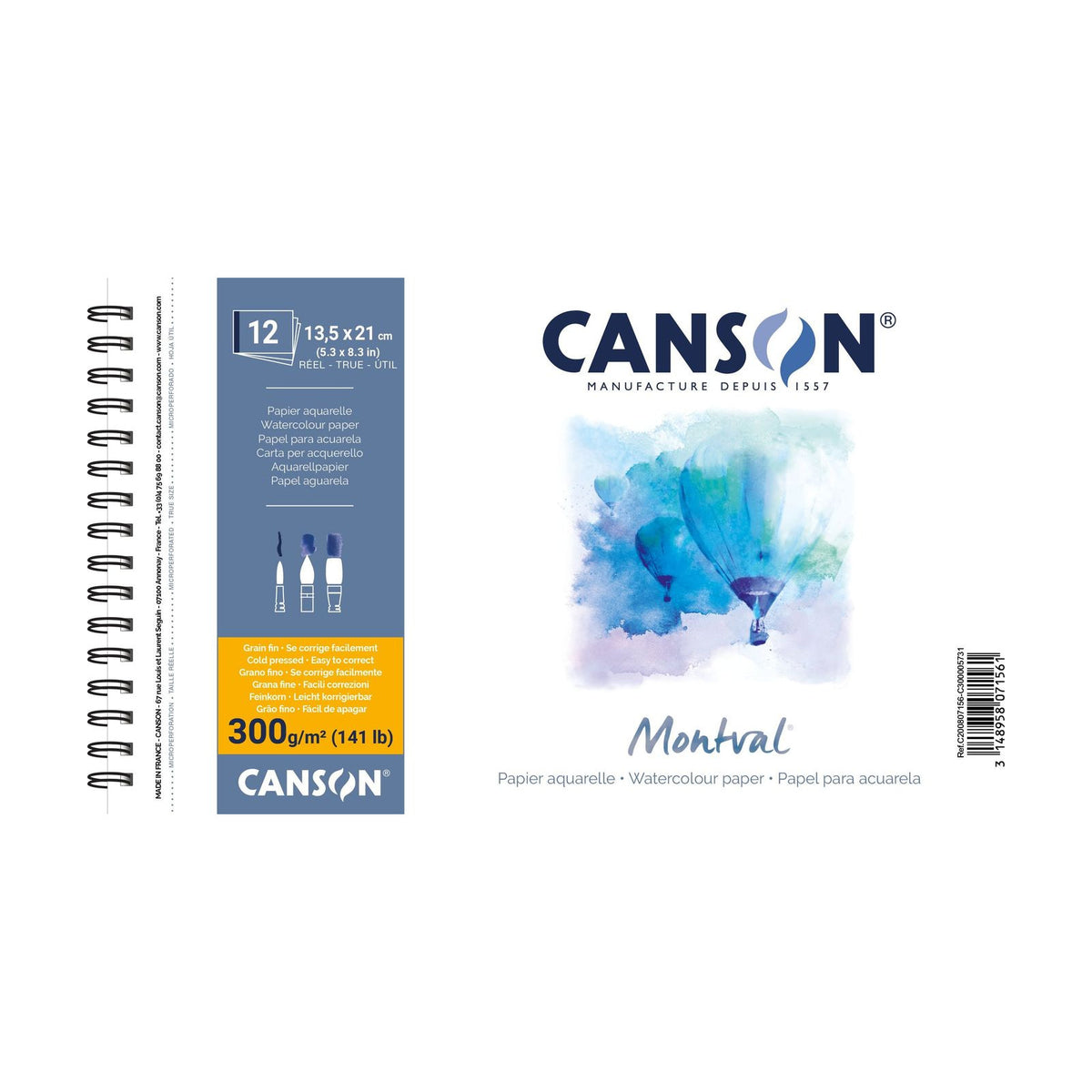 Canson Montval aquarelblok met spiraal 13,5 × 21 cm, 300 g/m²