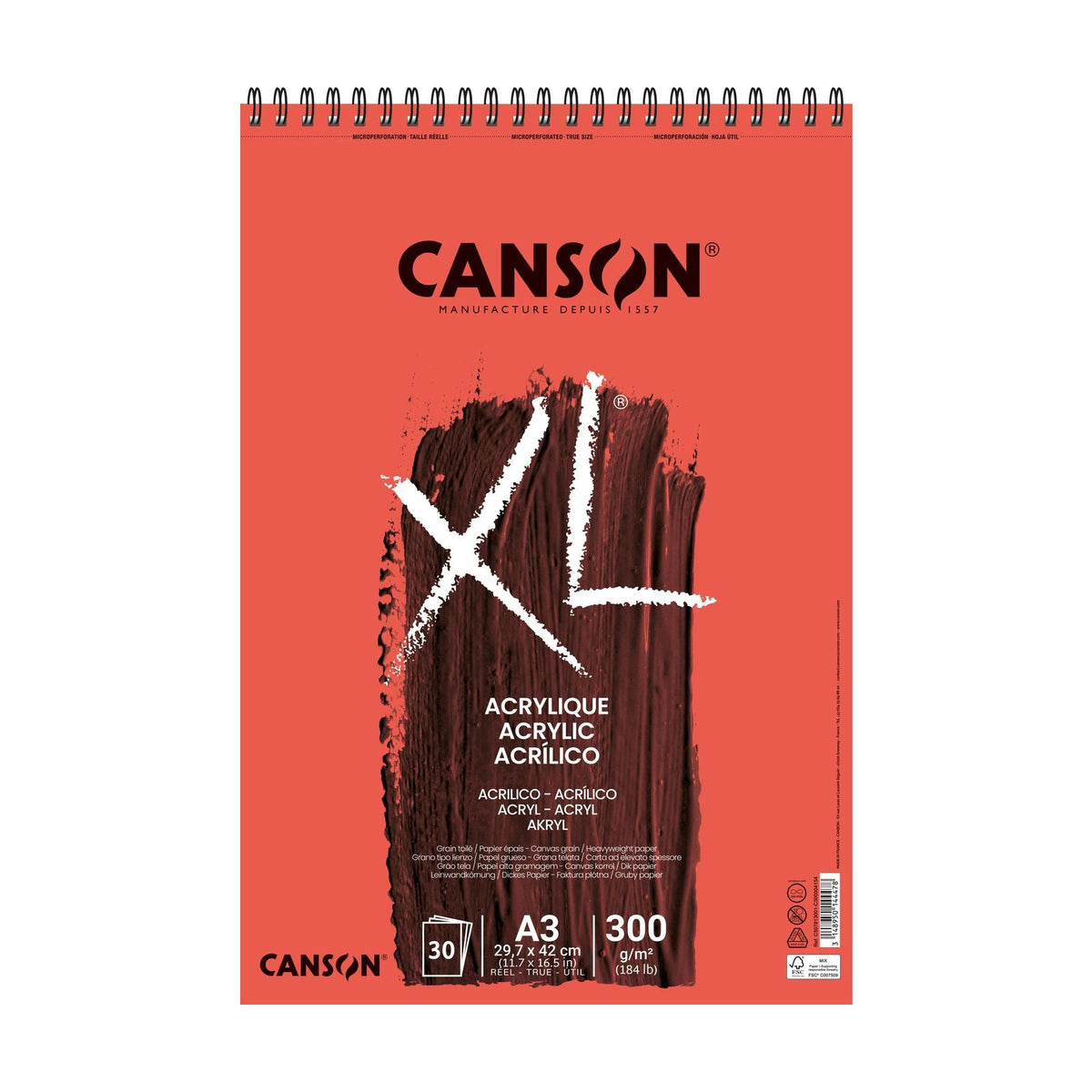 Canson XL Acrylic blok acrylpapier A3, 300 g/m², 30 vel, spiraal