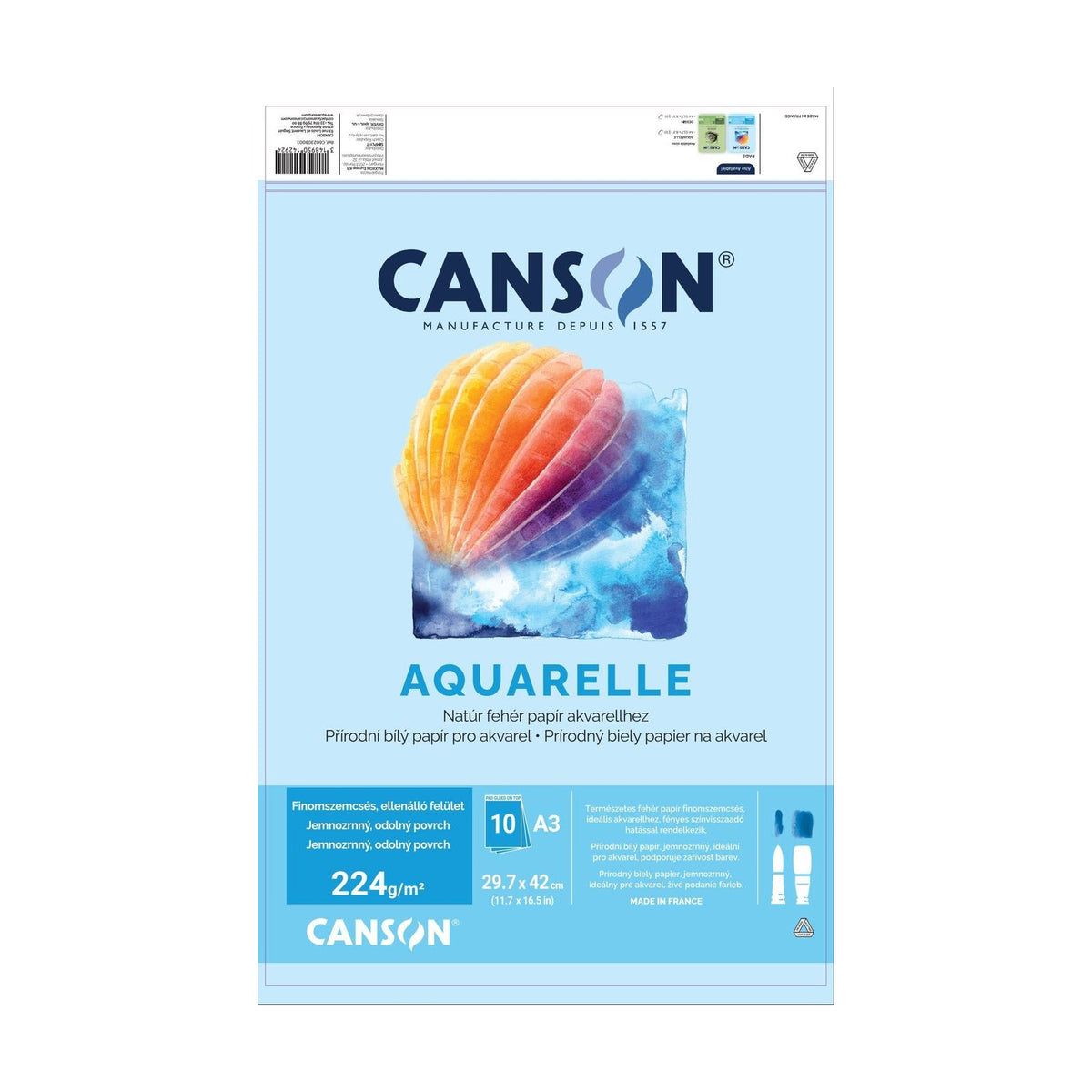 Canson XL Aquarelle aquarelblok A3, 224 g/m², 10 vel, gelijmd