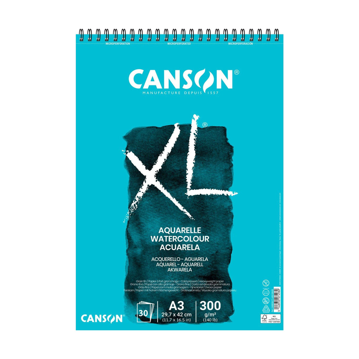Canson XL Aquarelle aquarelblok A3, 300 g/m², 30 vel, spiraal