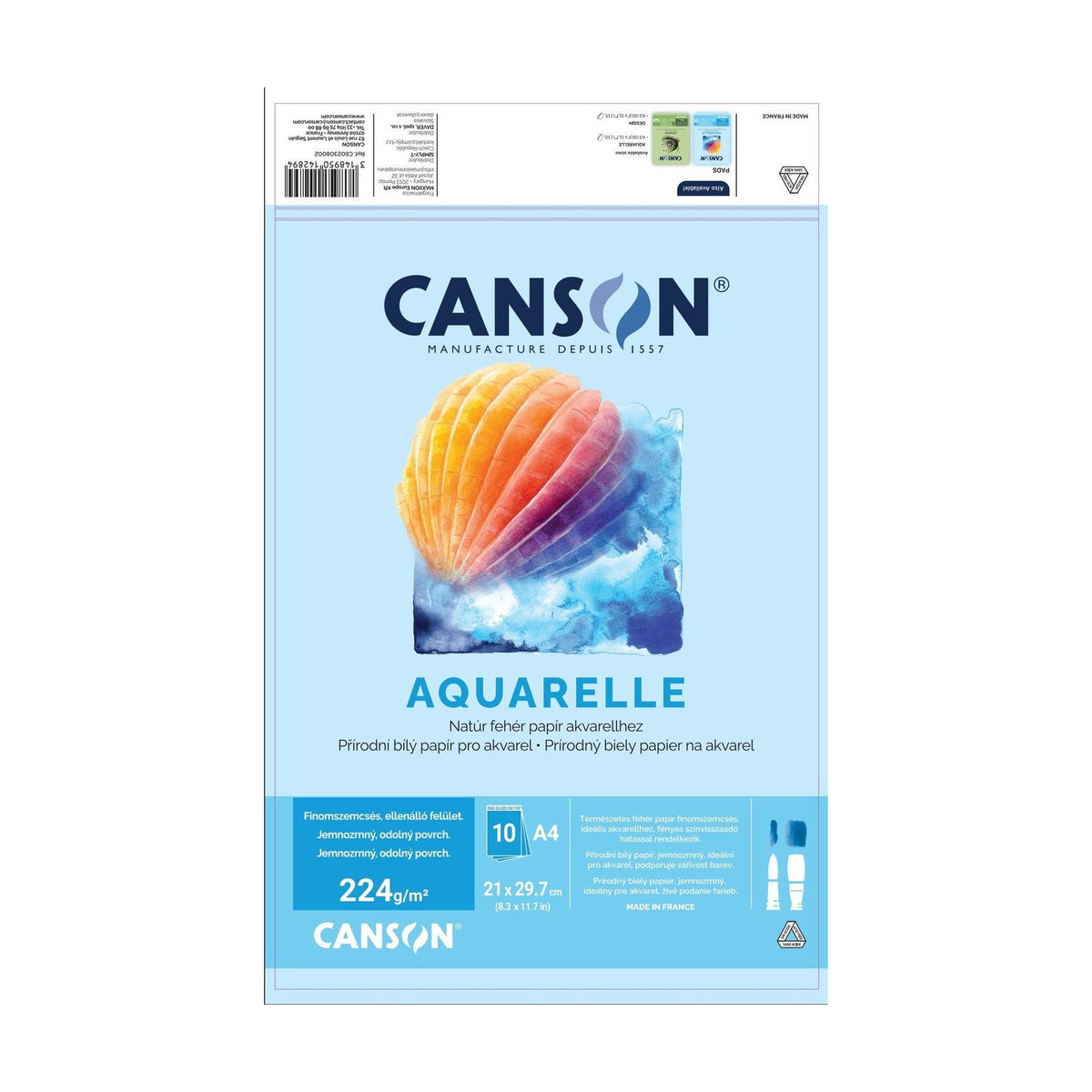 Canson XL Aquarelle aquarelblok A4, 224 g/m², 10 vel, gelijmd