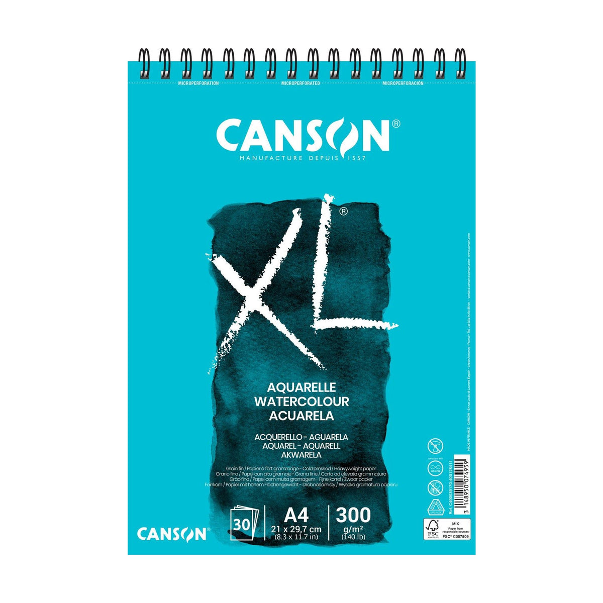 Canson XL Aquarelle aquarelblok A4, 300 g/m², 30 vel, spiraal
