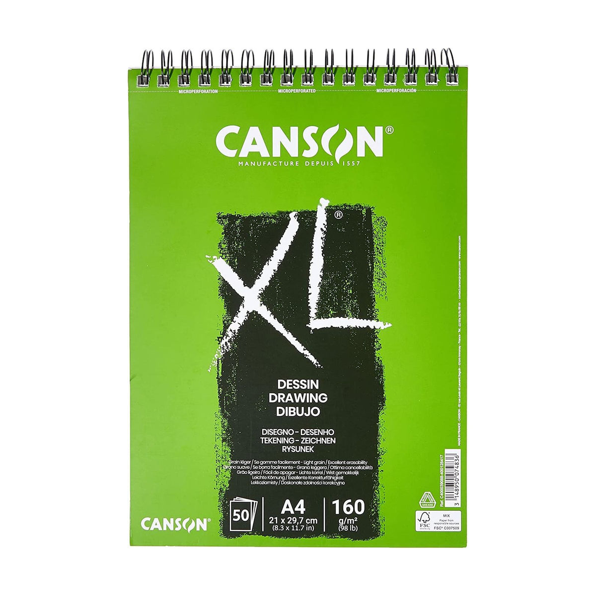 Canson XL Dessin tekenblok A4, 160 g/m², 50 vel, spiraal