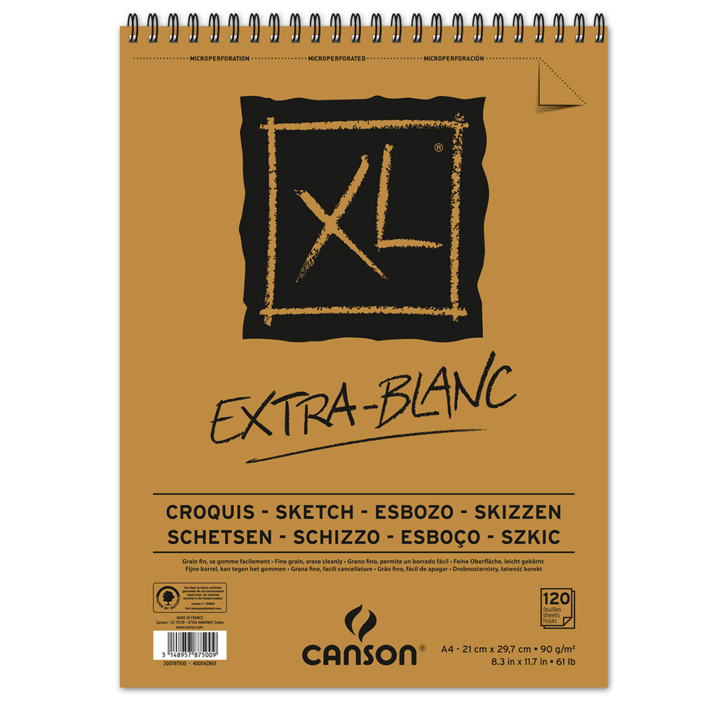 Canson XL Extra Blanc schetsblok A4, 90 g/m², 120 vel, spiraal