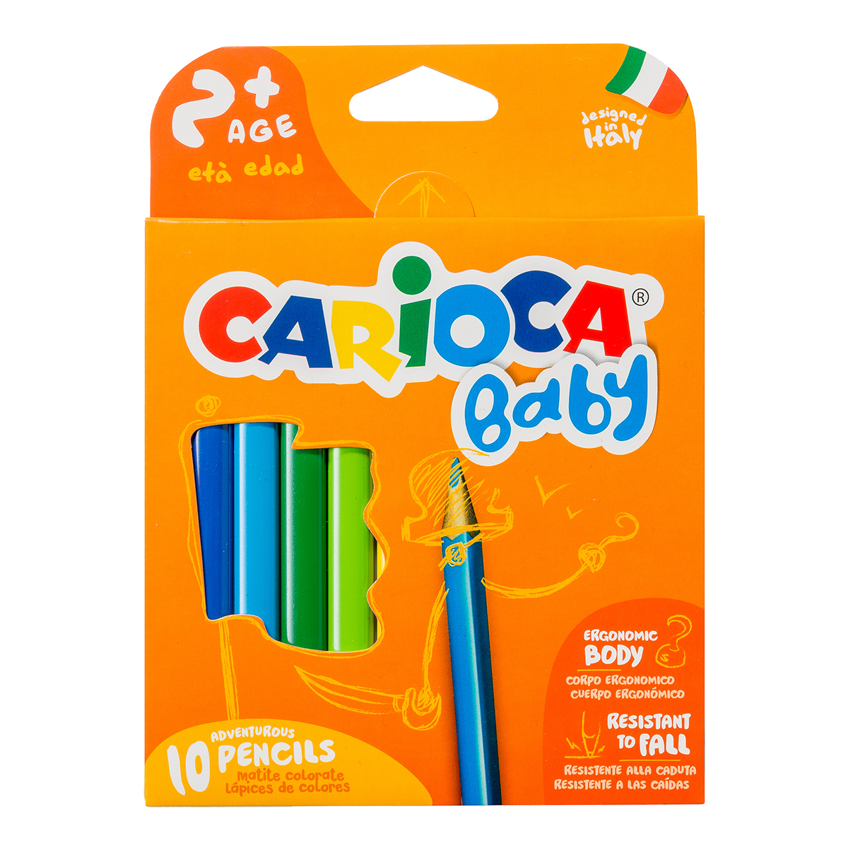 Carioca Baby 2+ driekantige kleurpotloden, 10 stuks