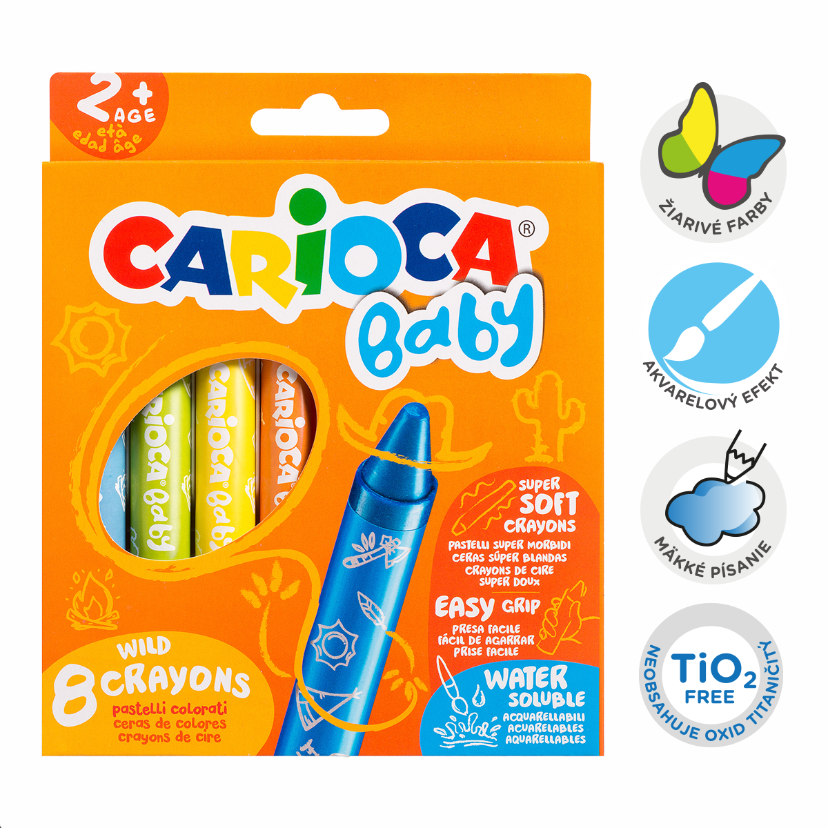 Carioca Baby Wild 2+ waskrijt, 8 stuks