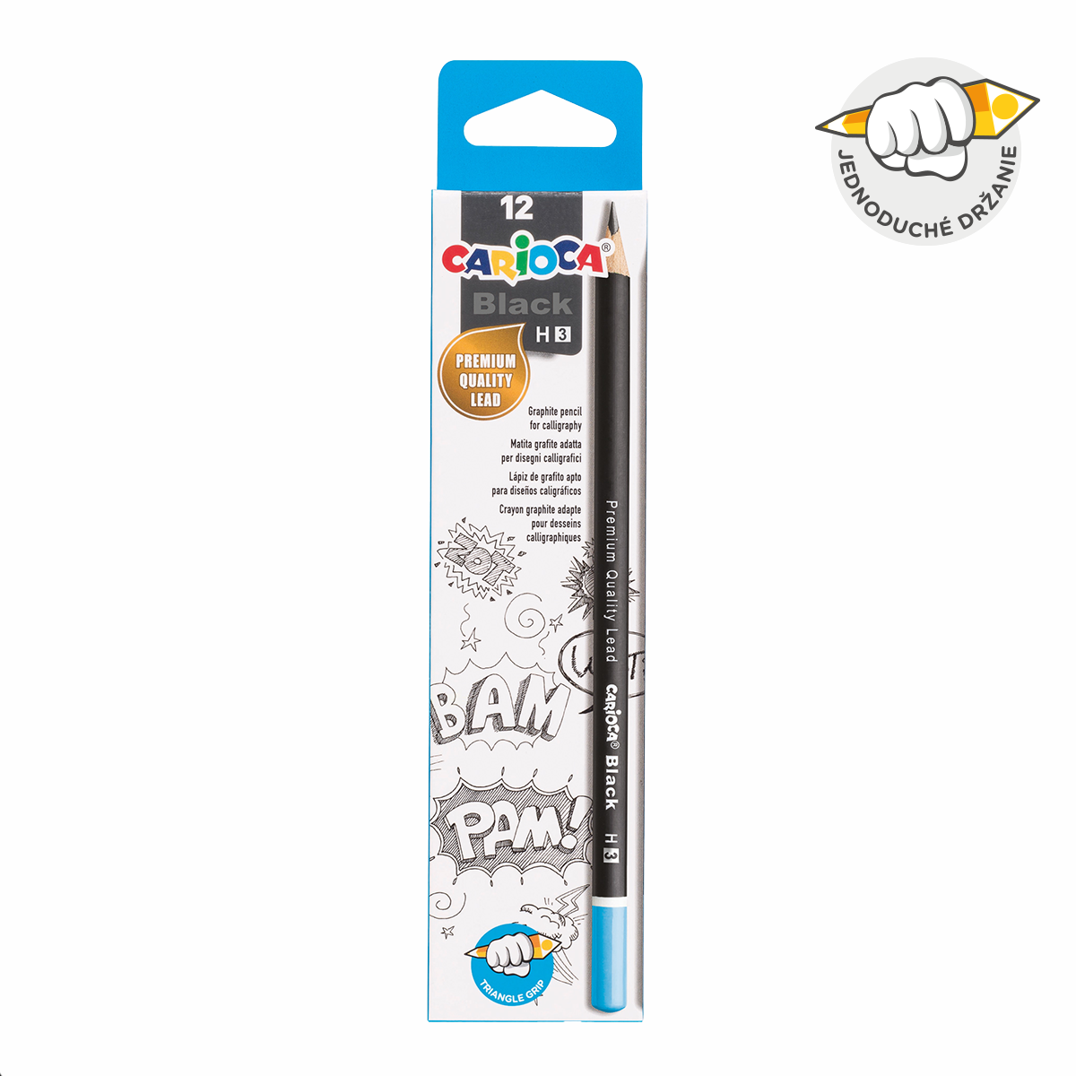 Carioca Black driekantige grafietpotloden, 12 stuks – 3/H