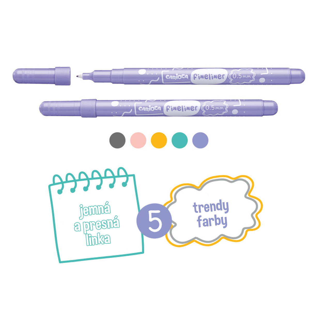 Carioca Fineliner 0,5 mm, set met gemengde kleuren