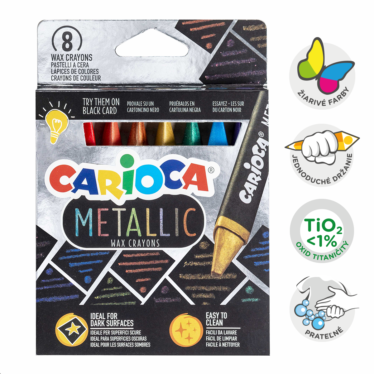 Carioca Metallic driekantig waskrijt, 8 stuks