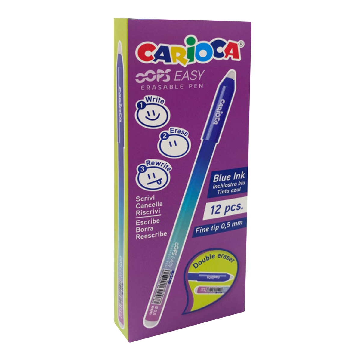 Carioca Oops Easy uitwisbare pen, blauwe inkt, 12 stuks