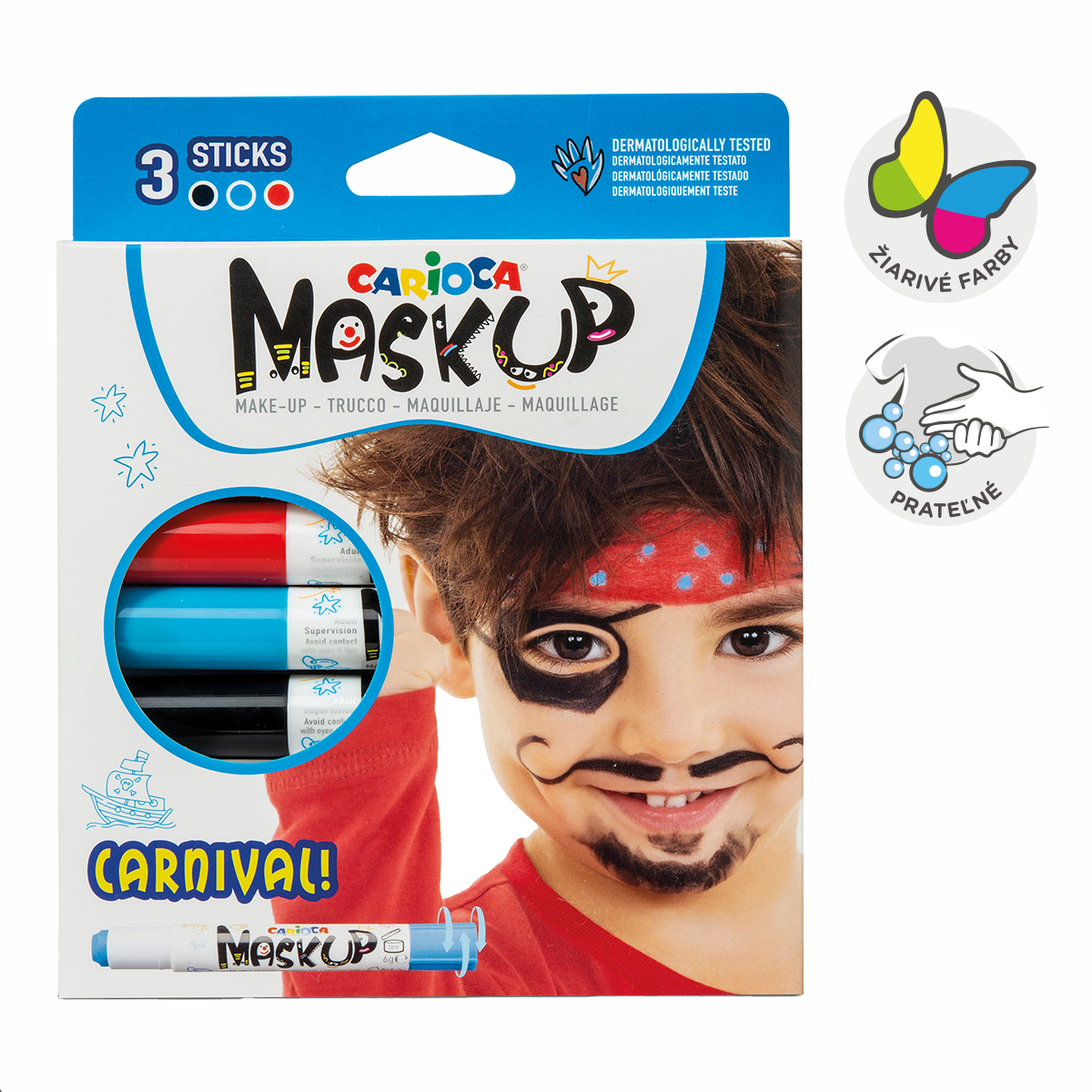 Carioca schmink in draaistift, set van 3 stuks – Carnaval