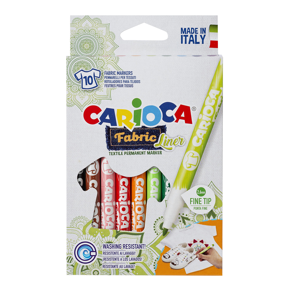 Carioca textielstiften fijne punt, 10 stuks, kleurenmix