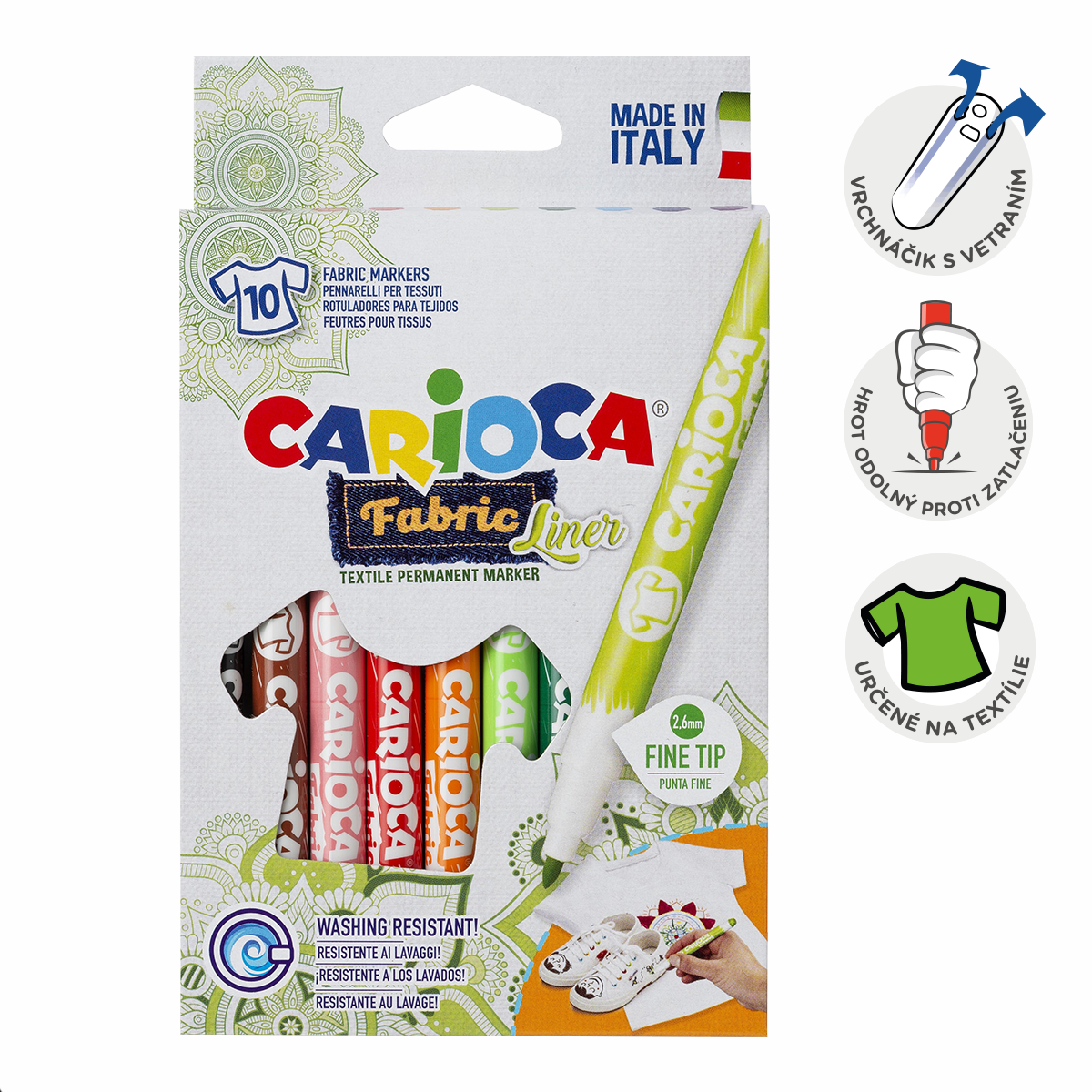 Carioca textielstiften fijne punt, 10 stuks, kleurenmix