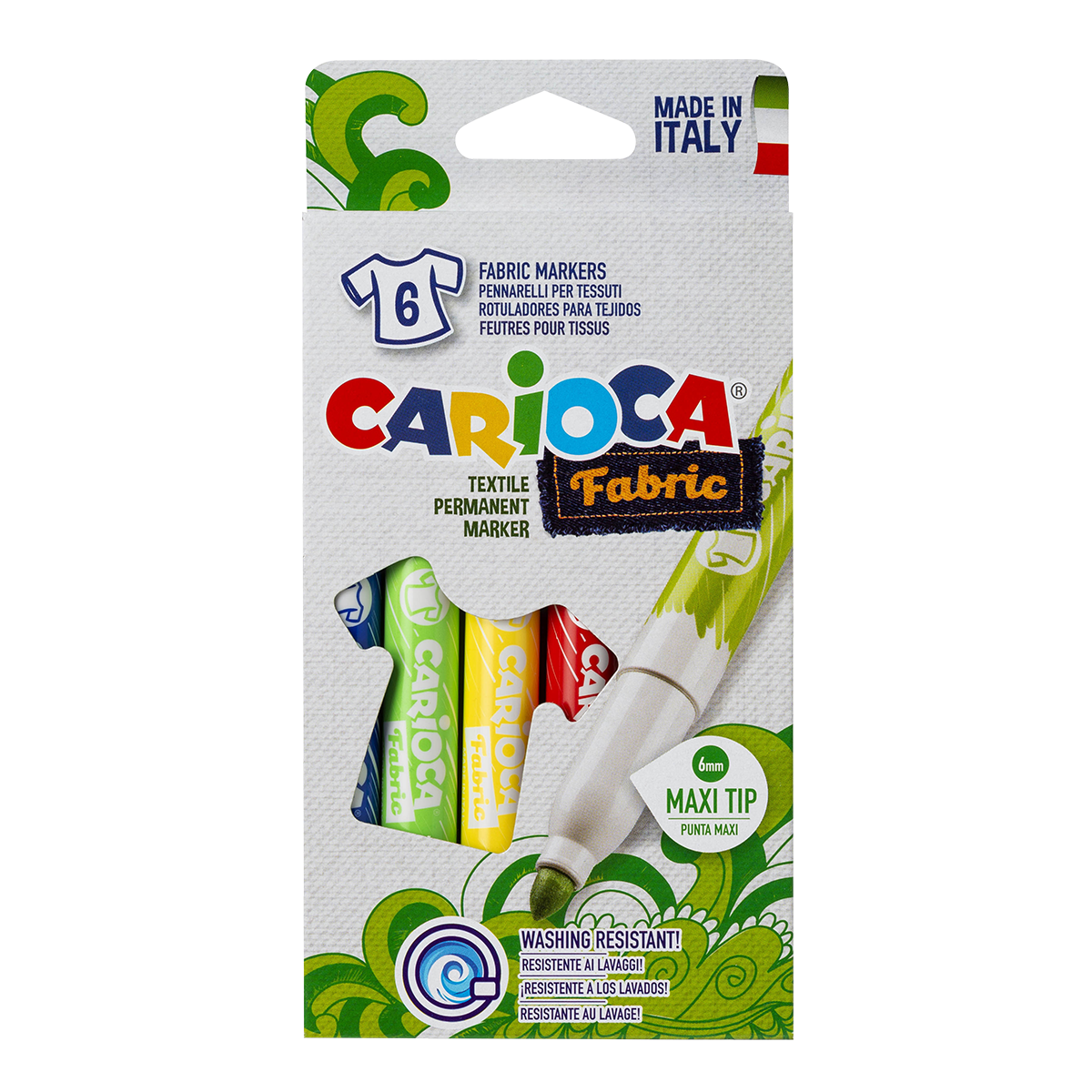 Carioca textielstiften maxipunt, 6 of 12 stuks