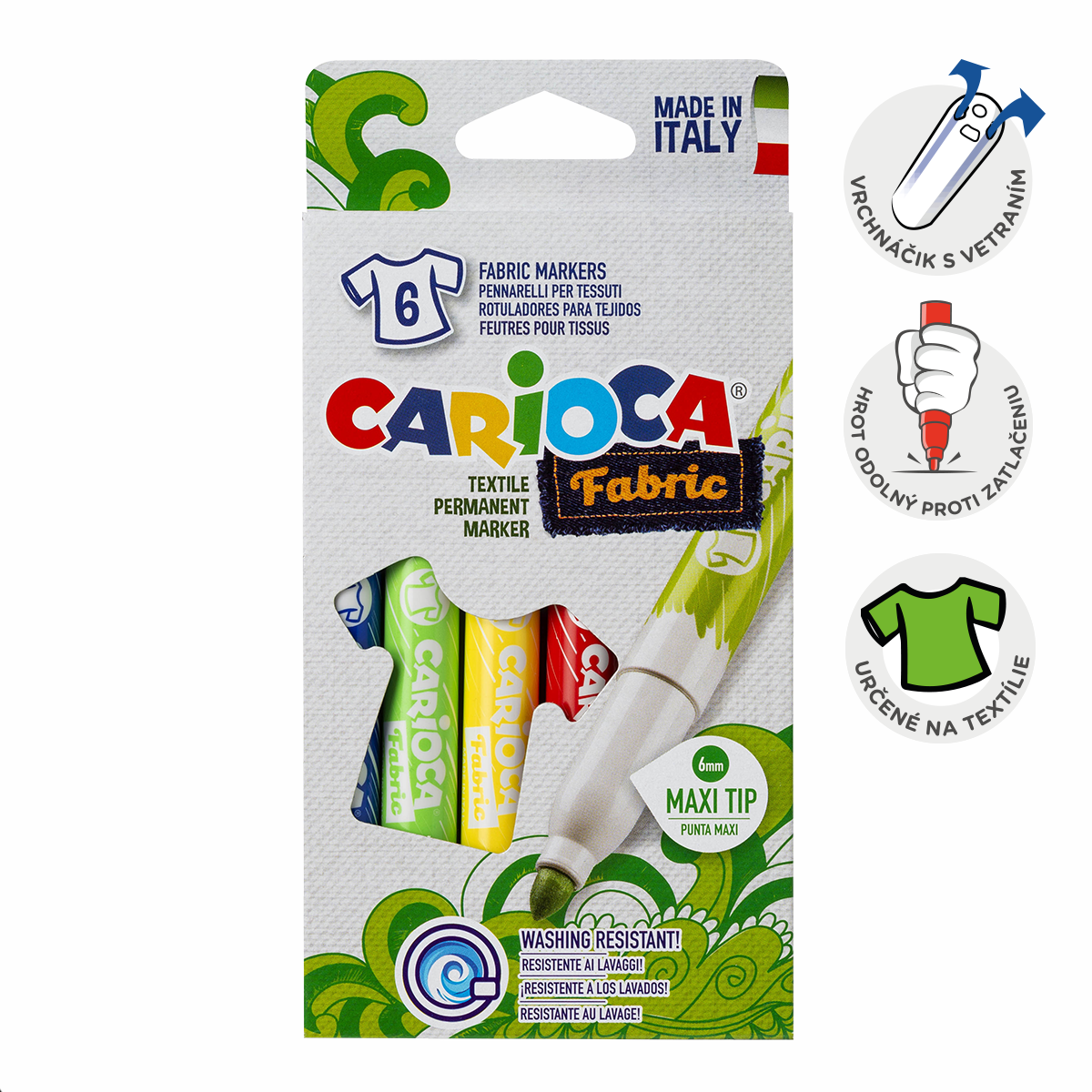 Carioca textielstiften maxipunt, 6 of 12 stuks