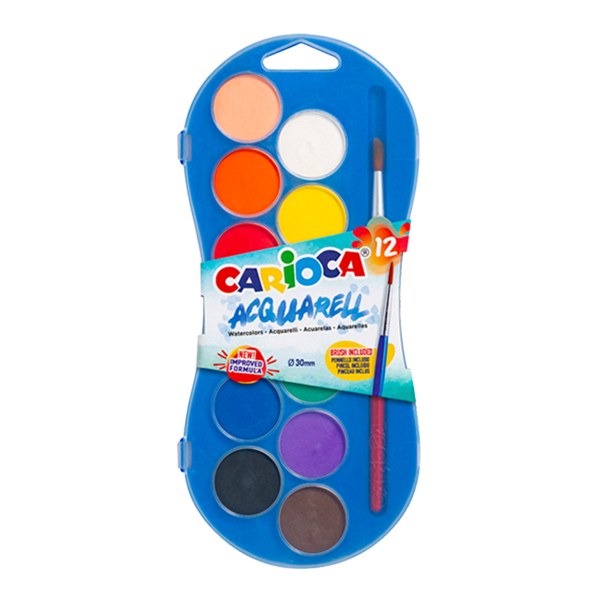 Carioca waterverfset, 12 kleuren met penseel