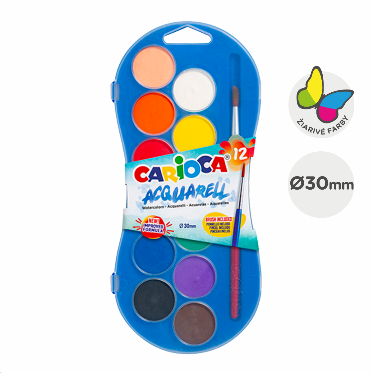 Carioca waterverfset, 12 kleuren met penseel