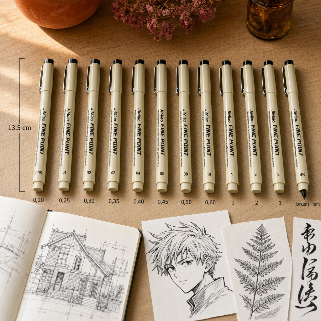 Fineliner zwart, punt 0,20–3 mm