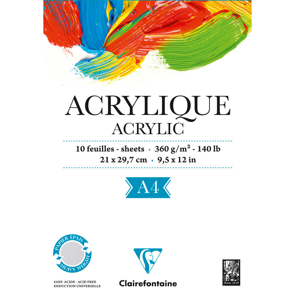 CLAIREFONTAINE Acrylic Pad 360 gsm A4 - 10 Sheets