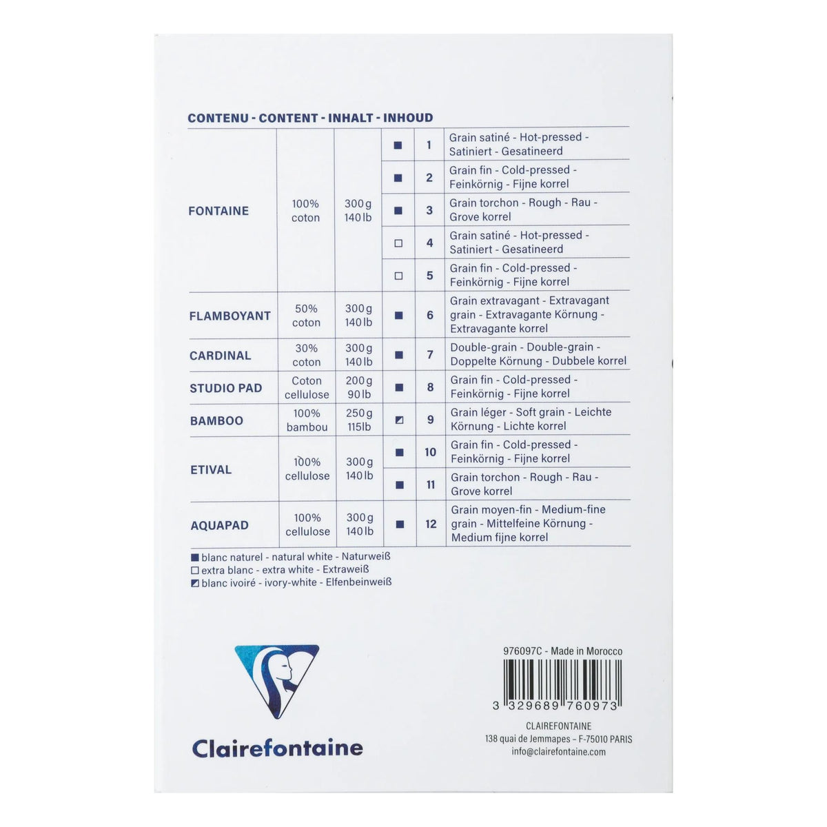 Clairefontaine Aqua Essentials aquarelblok 200–300 g/m², 12 vel