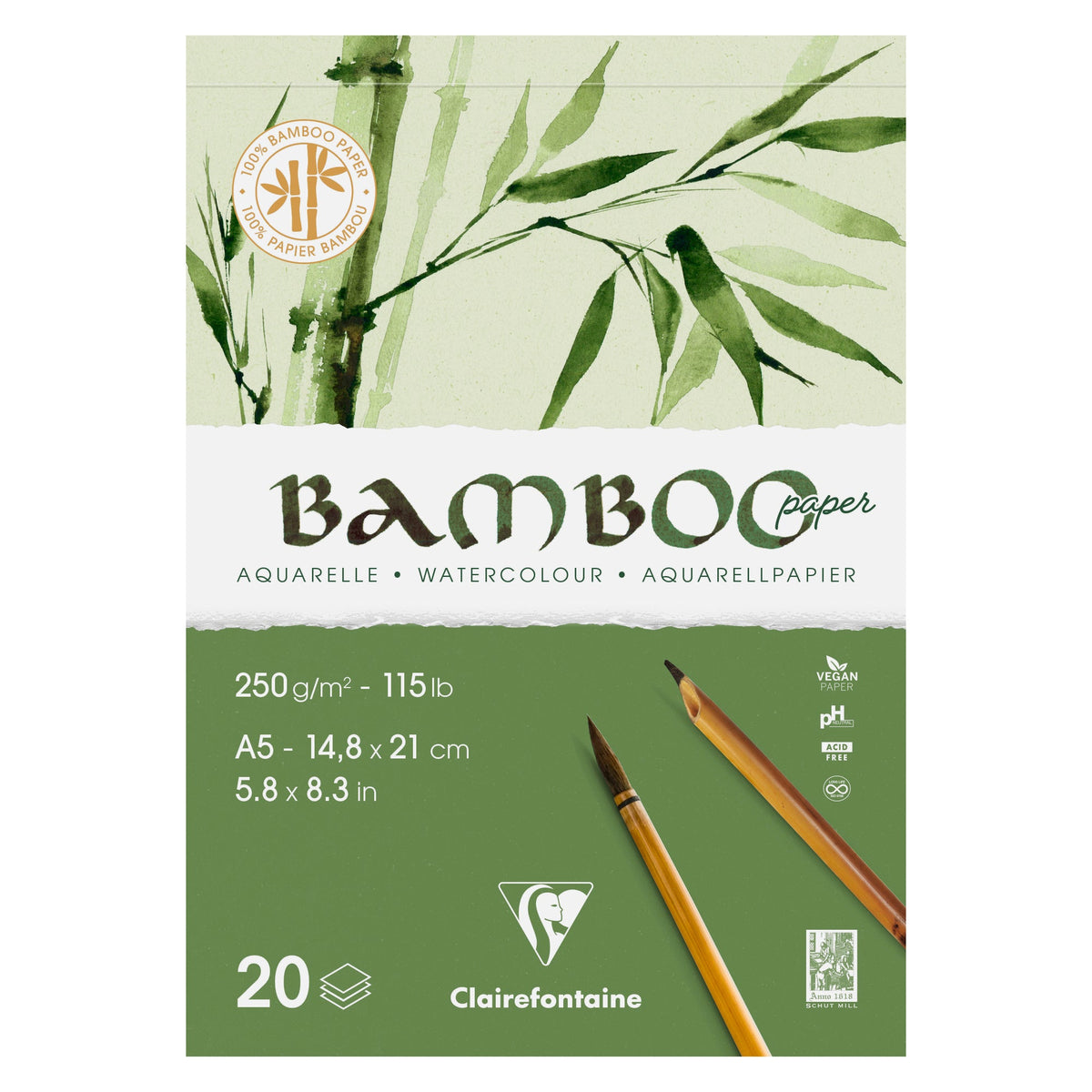 Clairefontaine bamboe aquarelblok 250 g/m², 20 vel