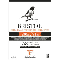 Clairefontaine Bristol tekenblok 205 g/m², 20 vel, A4 en A3