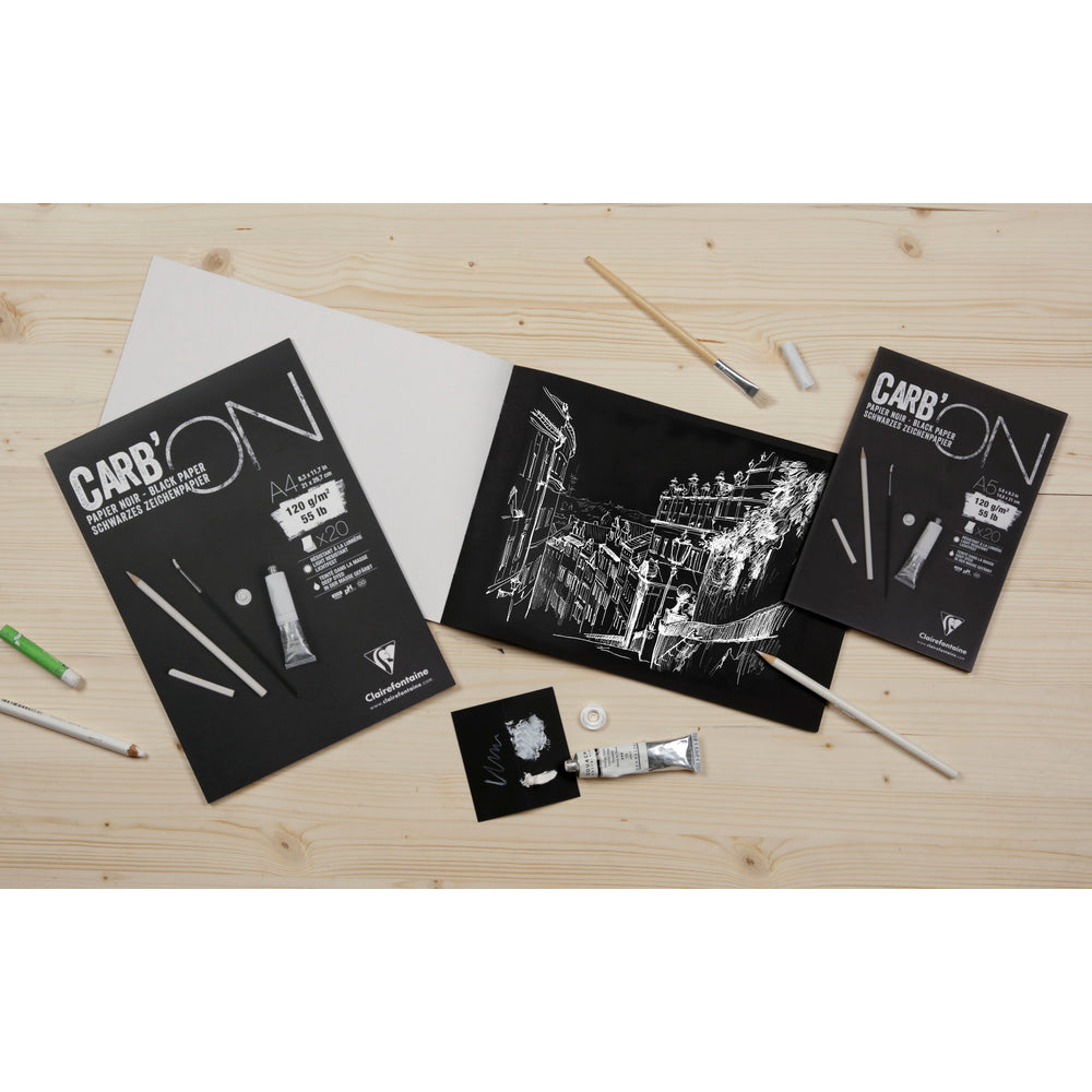 Clairefontaine Carb'On tekenblok zwart papier 120 g/m², 20 vel