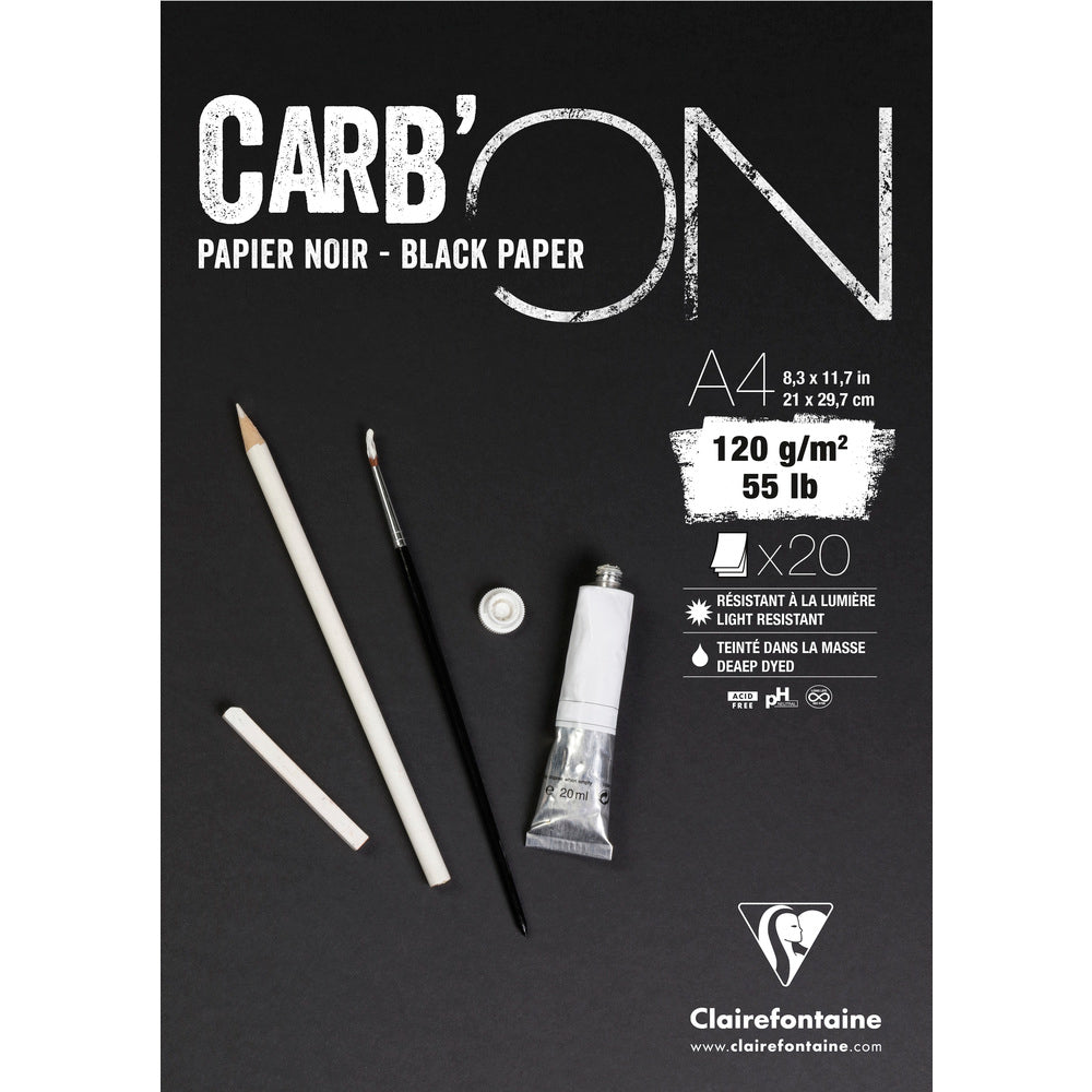 Clairefontaine Carb'On tekenblok zwart papier 120 g/m², 20 vel
