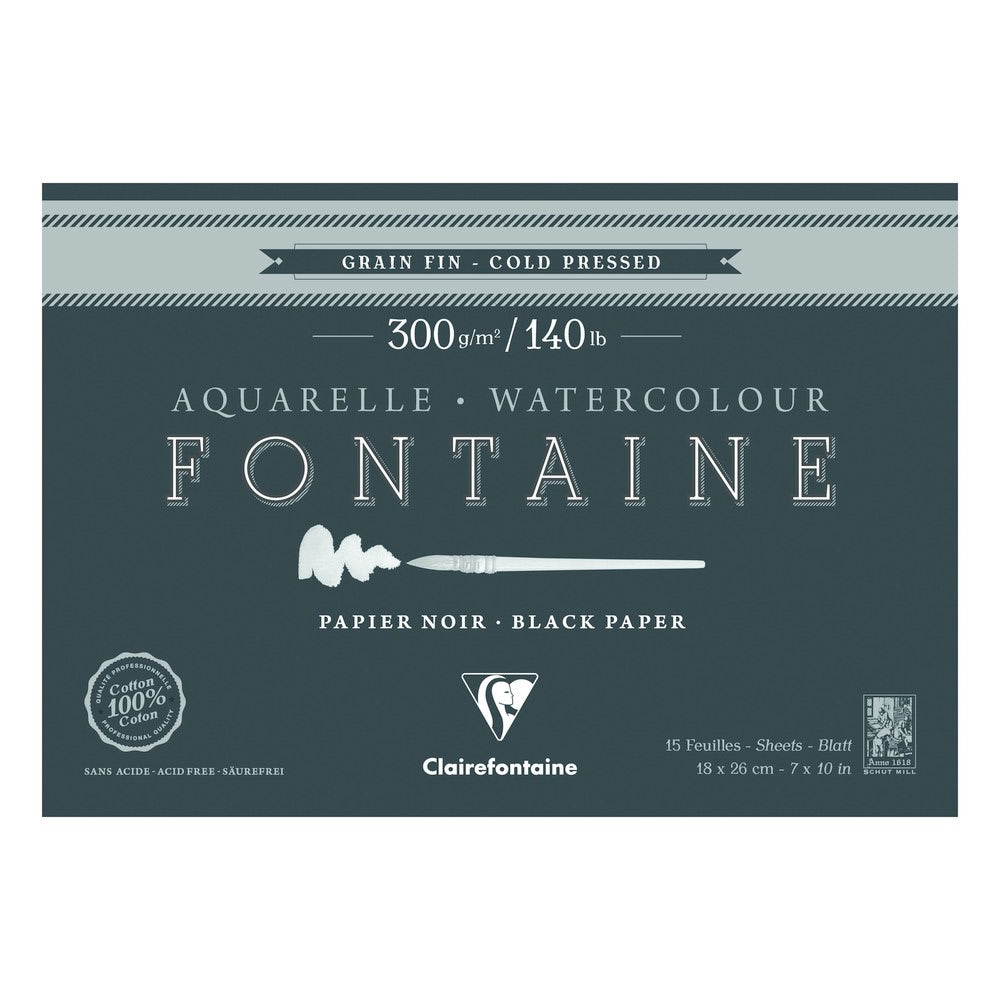 Clairefontaine Fontaine zwart aquarelblok 300 g/m², 100% katoen