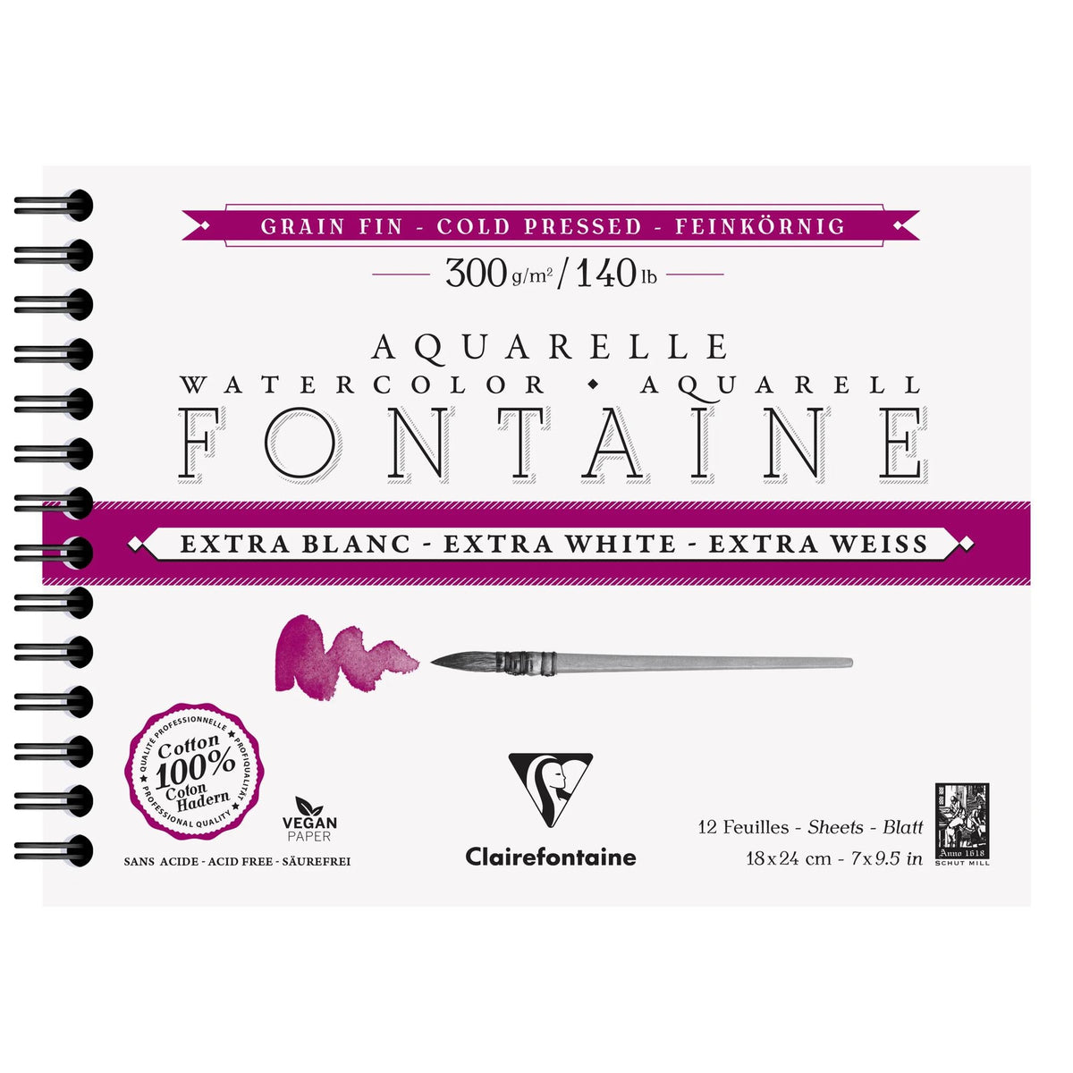 Clairefontaine Fontaine CP aquarelblok 300 g/m², 18 × 24 cm, 12 vel