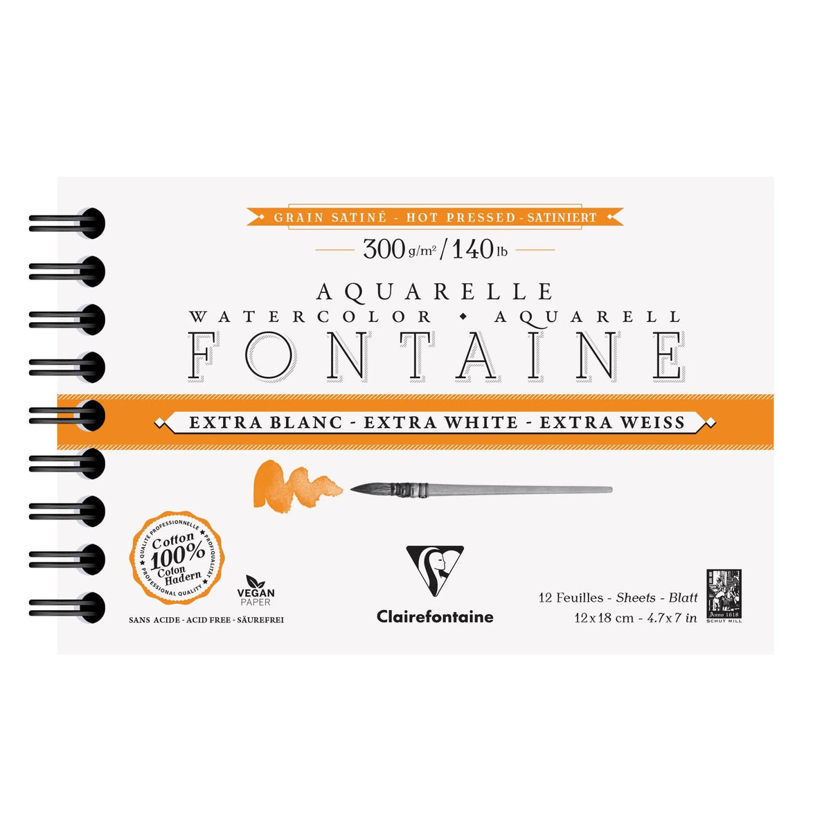 Clairefontaine Fontaine HP aquarelblok 300 g/m², 12 × 18 cm, 12 vel