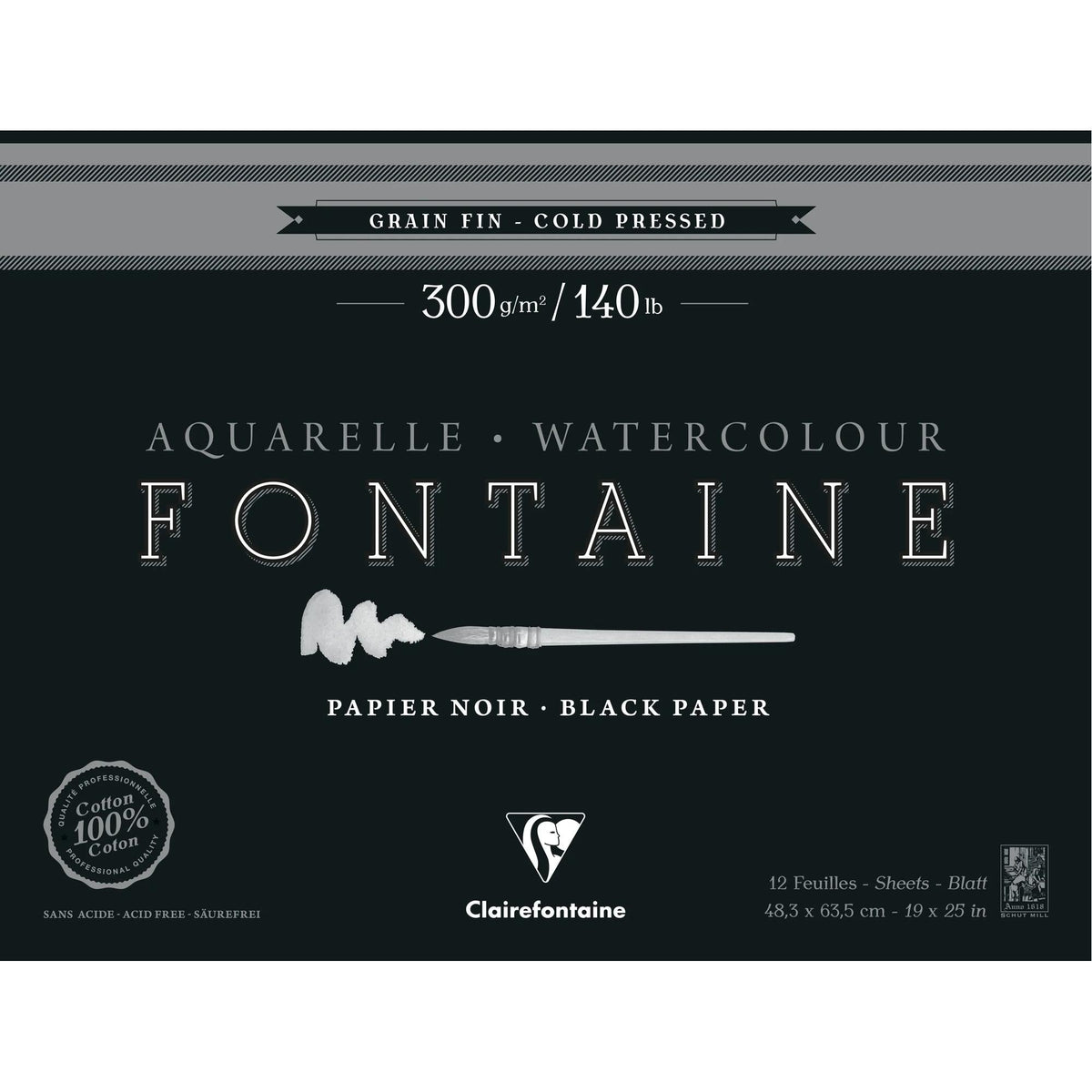 Clairefontaine Fontaine Watercolour Pad CP Black 300 g/m2 48.3 x 63.5 cm - 12 sheets