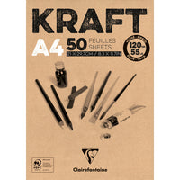 Clairefontaine kraftpapierblok gelijmd, A4 en A3 – 120 g/m², 50 vel, A4