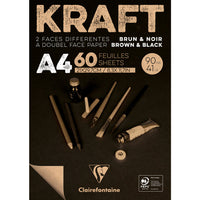 Clairefontaine kraftpapierblok gelijmd, A4 en A3 – 90 g/m², 60 vel, A4, bruin en zwart