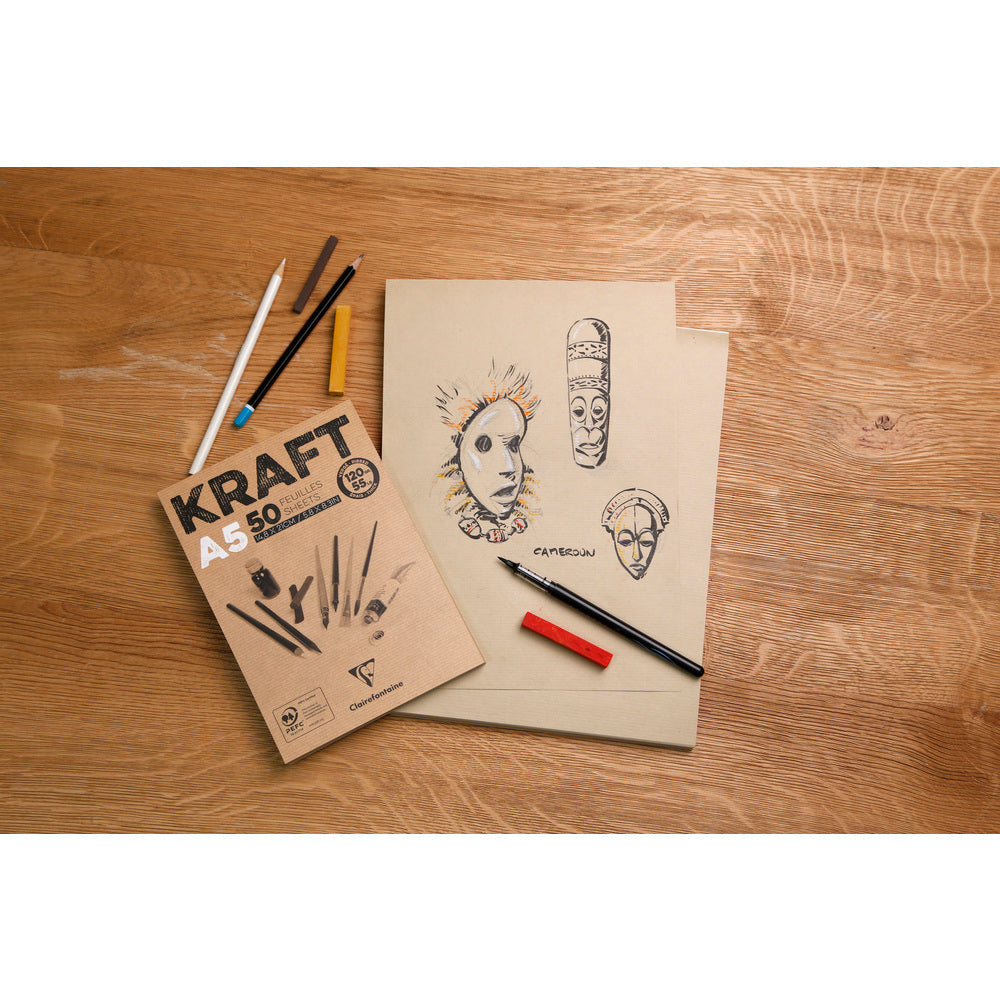 Clairefontaine kraftpapierblok gelijmd, A4 en A3