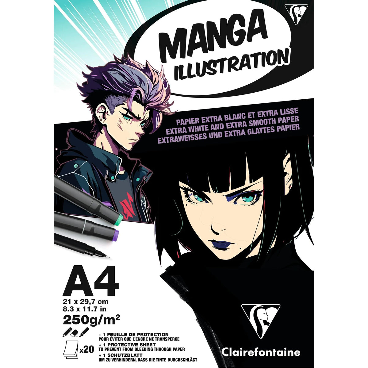 Clairefontaine Manga Illustration tekenblok 250 g/m², 20 vel