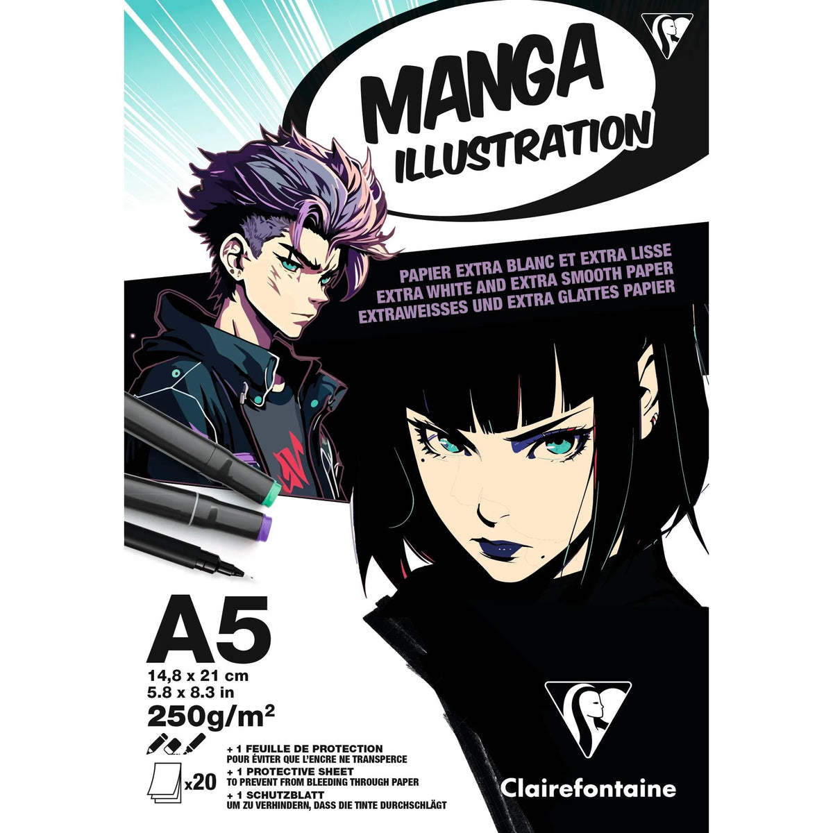Clairefontaine Manga Illustration tekenblok 250 g/m², 20 vel
