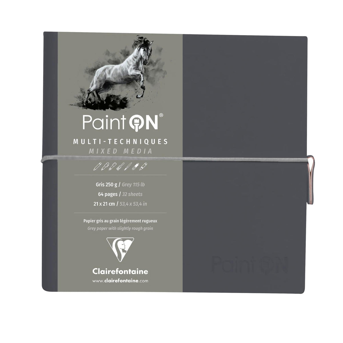 Clairefontaine Paint'On mixed-mediablok 19 × 19 cm, 250 g/m² – Grijs