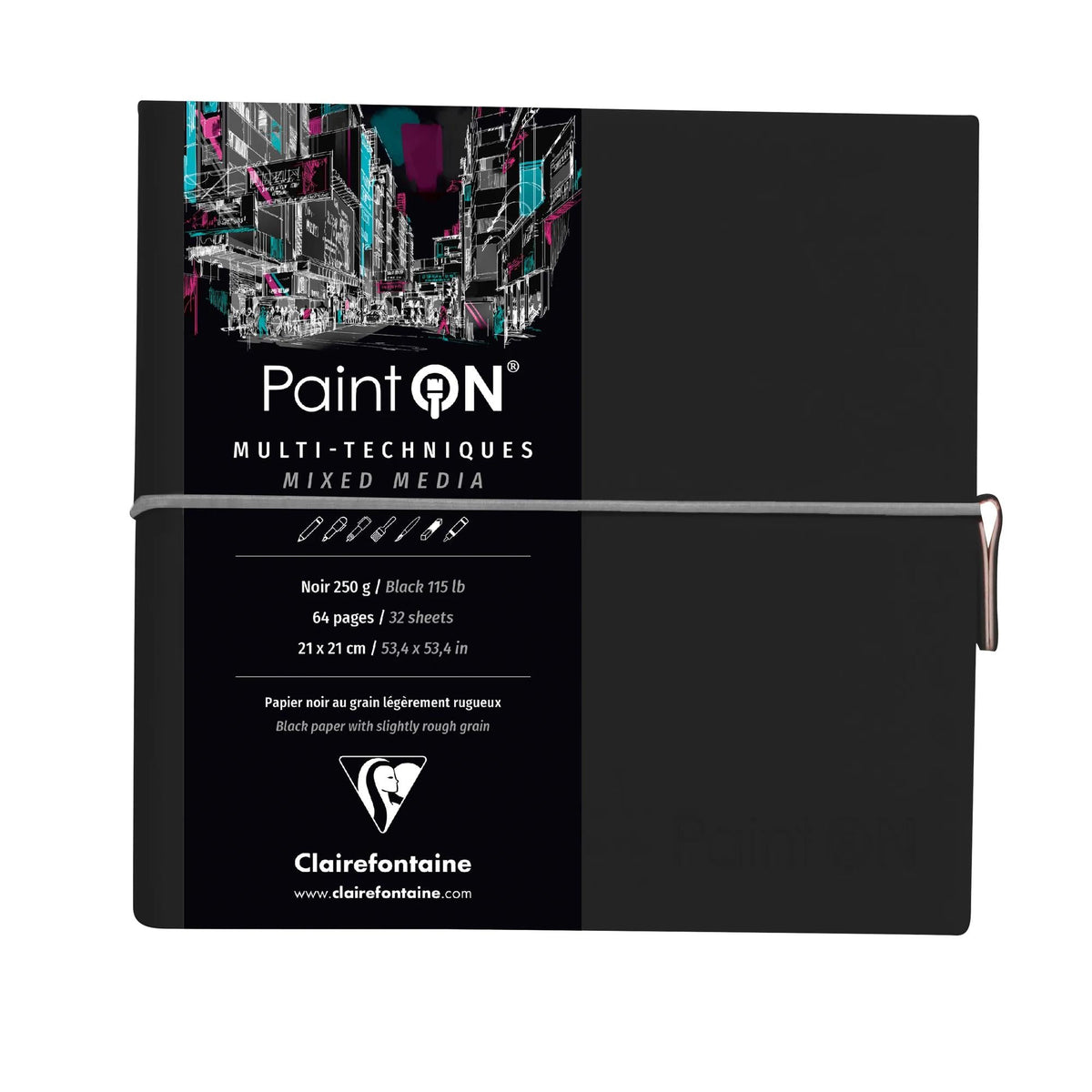 Clairefontaine Paint'On mixed-mediablok 19 × 19 cm, 250 g/m² – Zwart