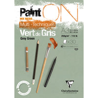 Clairefontaine Paint'On mixed-mediablok 250 g/m², gelijmd – 30 vel, A3, grijsgroen