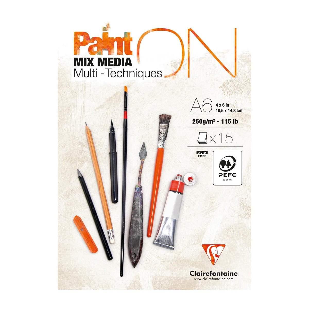 Clairefontaine Paint'On mixed-mediablok A6, 250 g/m², 15 vel