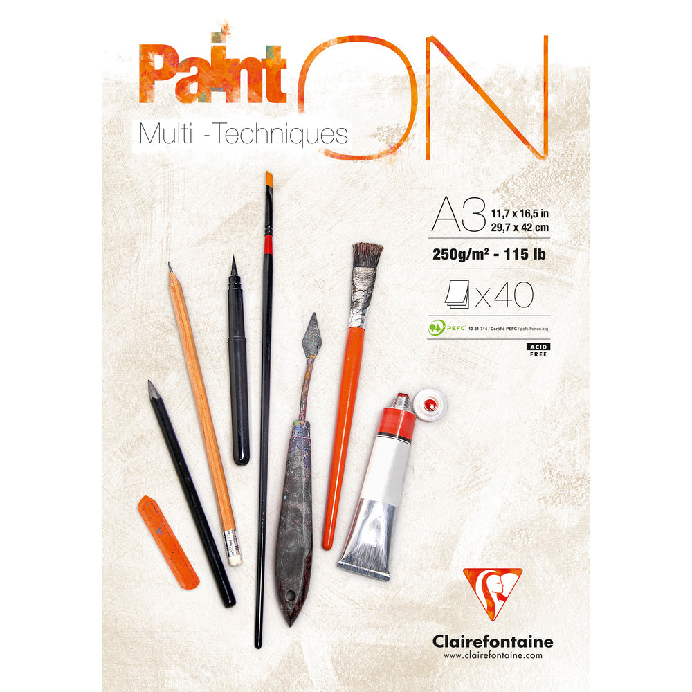 Clairefontaine Paint'On mixed-mediablok extra wit – 250 g/m², 40 vel