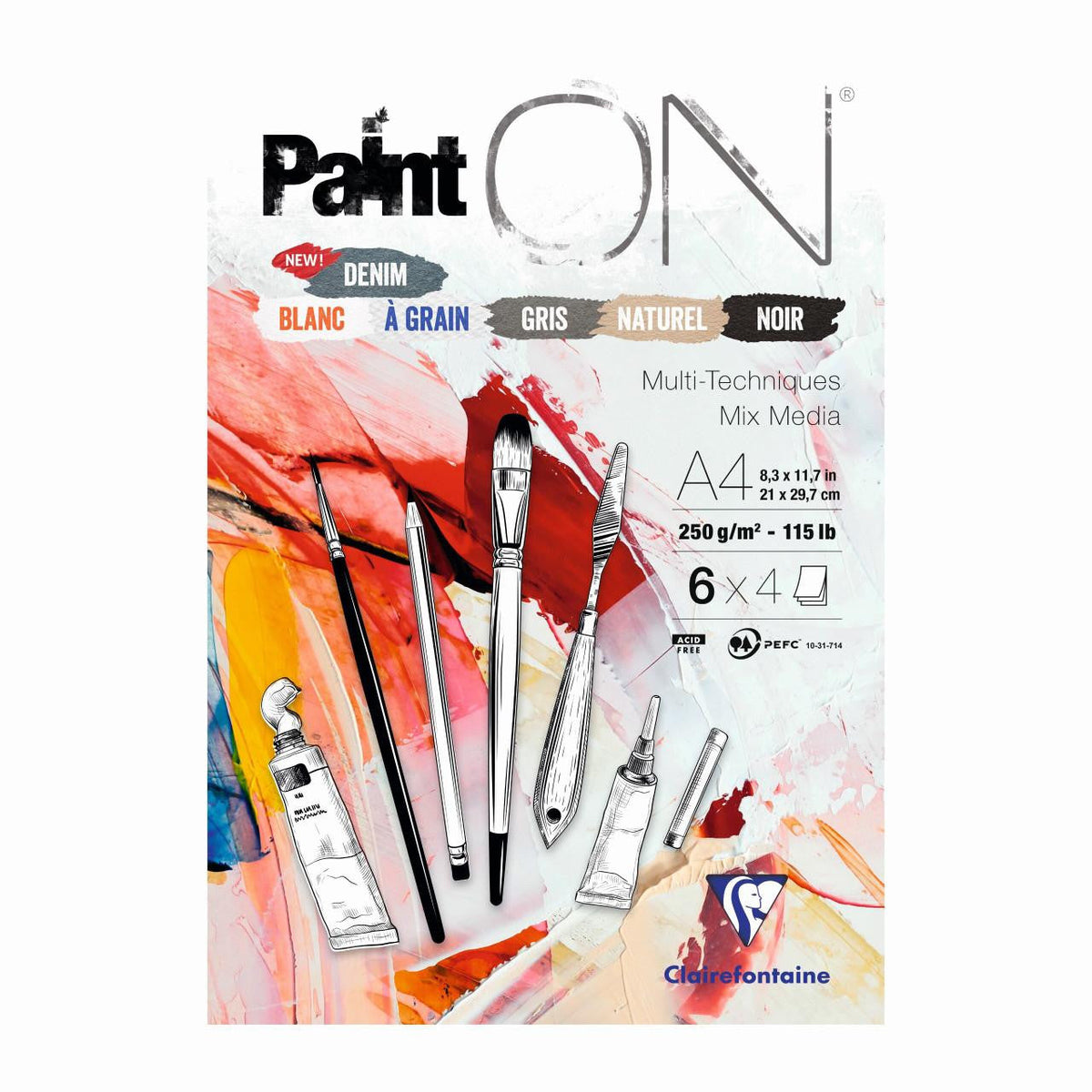 Clairefontaine Paint'On mixed-mediablok nr. 6, 250 g/m², 24 vel