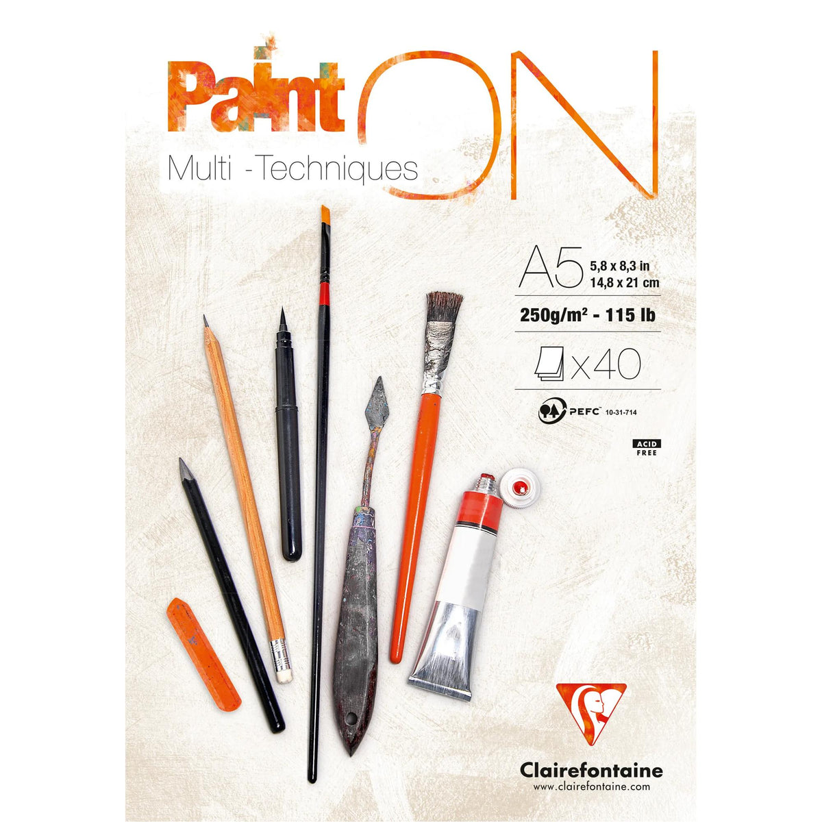 Clairefontaine Paint'On mixed-mediablok wit A5, 250 g/m², 40 vel