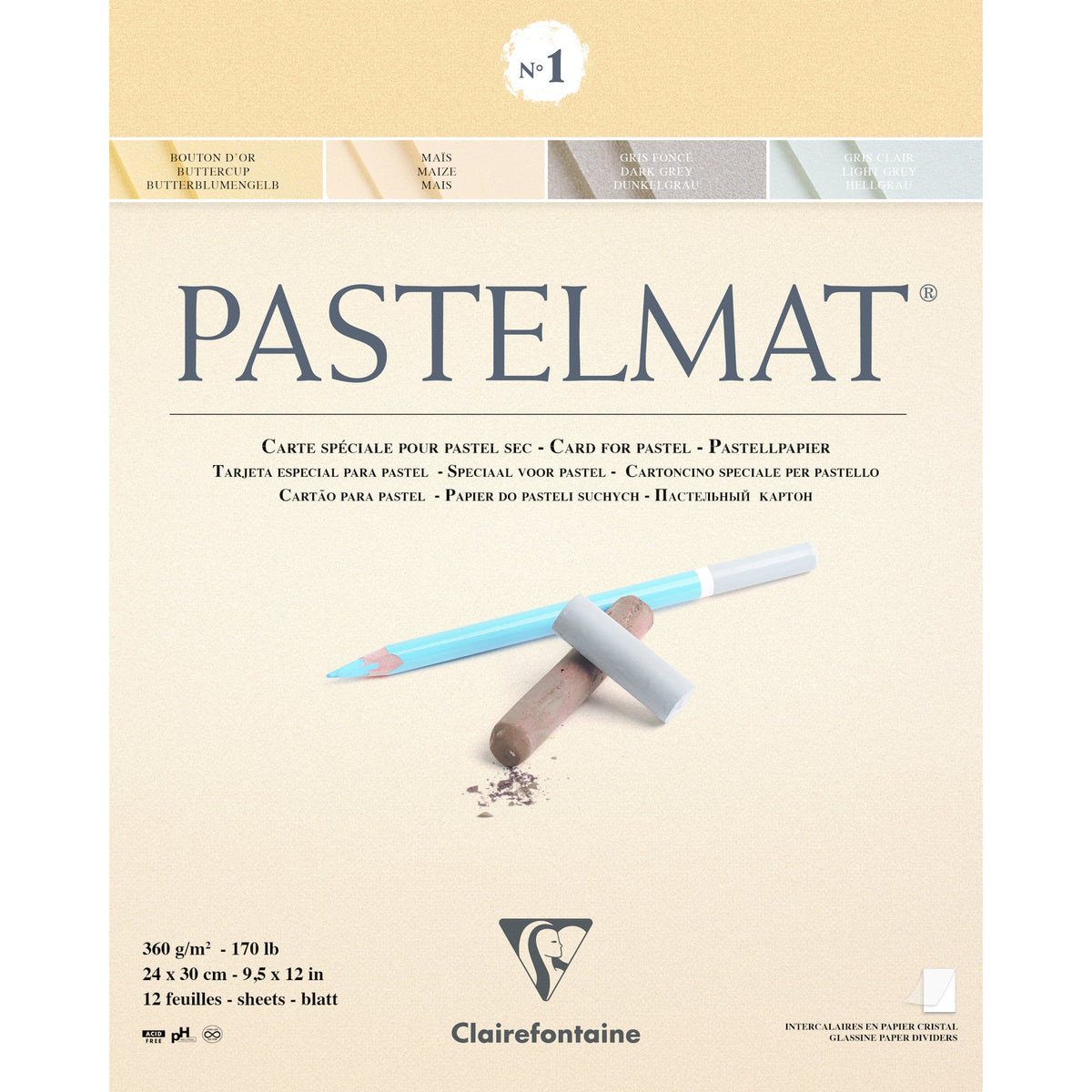 Clairefontaine Pastelmat pastelblok nr. 1, 360 g/m², 12 vel – 24