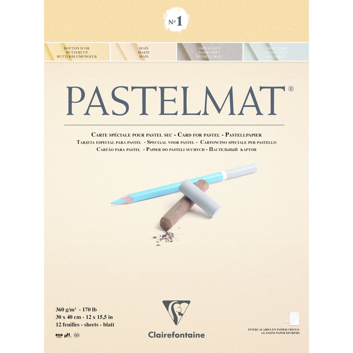 Clairefontaine Pastelmat pastelblok nr. 1, 360 g/m², 12 vel – 40