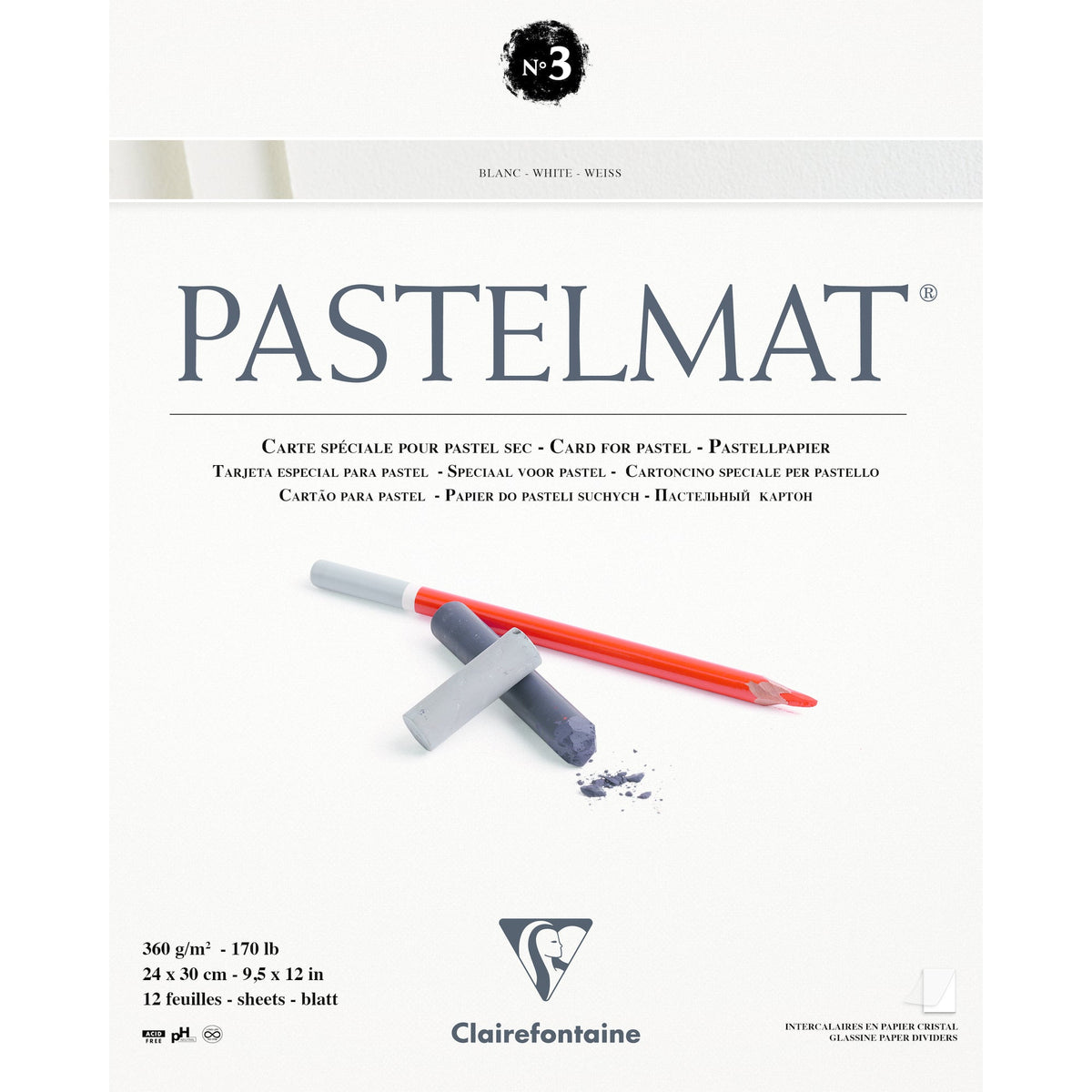 Clairefontaine Pastelmat pastelblok nr. 3, 360 g/m², 12 vel – 24