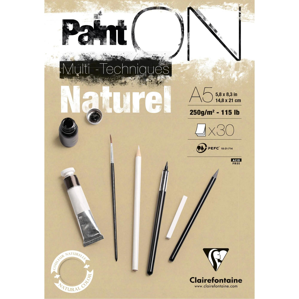 Clairefontaine Paint'On mixed-mediablok naturel 250 g/m², 30 vel