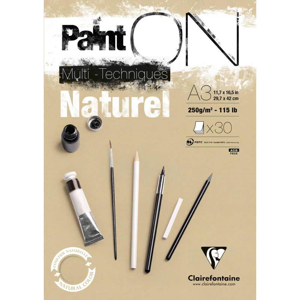 Clairefontaine Paint'On mixed-mediablok naturel 250 g/m², 30 vel
